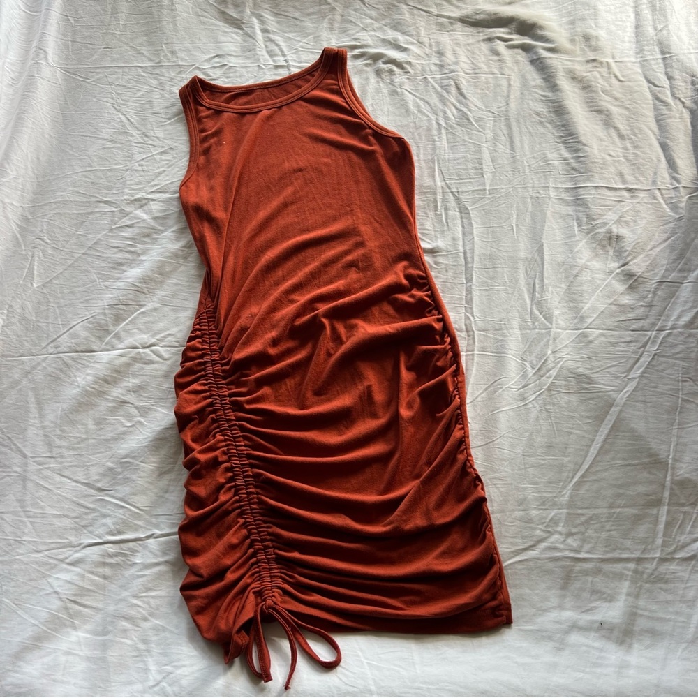 Sleeveless Ruched Rust Dress